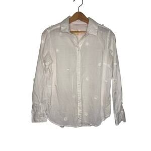 Maeve Anthropologie Button Up Blouse Long Sleeve White Sea Shells 4 Preppy